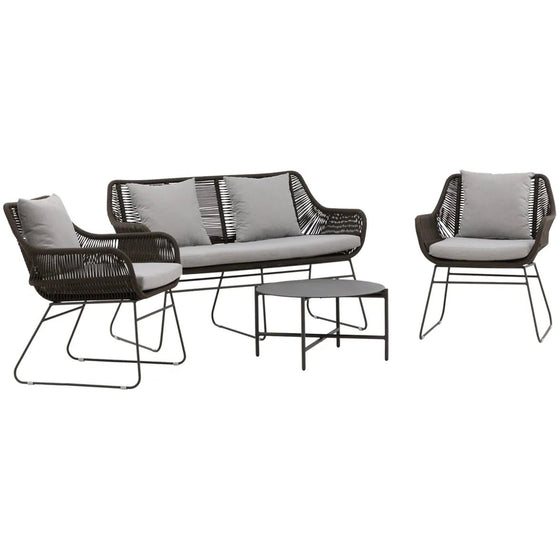 Davao Loungehavesæt med loungesofa, 2 stk. hvilestol og loungebord
