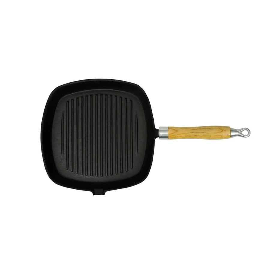 Grillpande i Støbejern Med Træhåndtag 20 x 20 cm