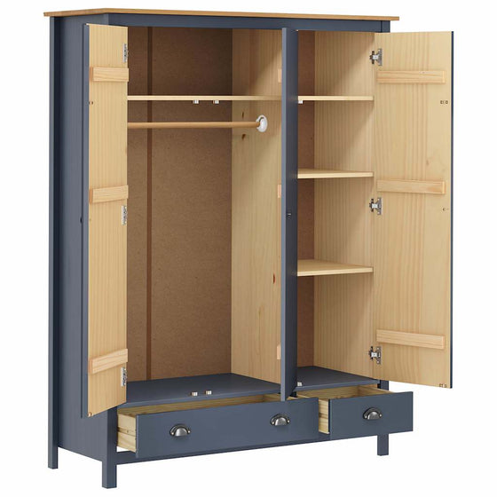 Hill Klædeskab Med 3 Låger 127 x 50 x 170 cm Grå