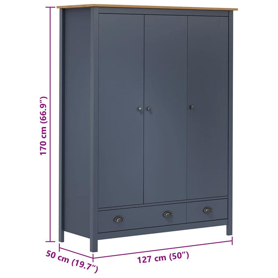 Hill Klædeskab Med 3 Låger 127 x 50 x 170 cm Grå