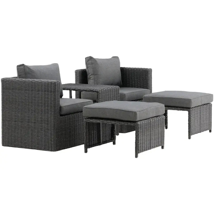 Quad Loungehavesæt med 2 stk. loungehvilestole inkl. fodskamler og loungebord