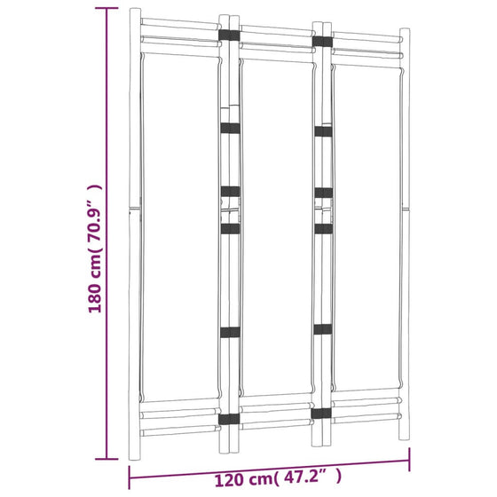 Rumdeler 3-Panels 120 cm Foldbar Bambus & Kanvas