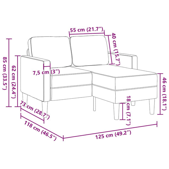 Sofa 2 Pers. Med Chaiselong 125 cm Linned Mørkegrå