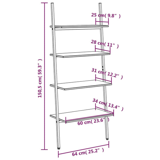 Stigereol Med 4 Hylder 64 x 34 x 150,5 cm Lysebrun/Sort