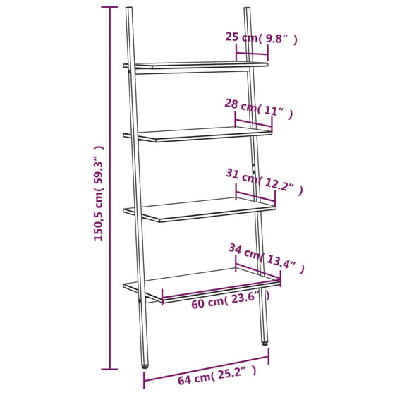 Stigereol Med 4 Hylder 64 x 34 x 150,5 cm Sort
