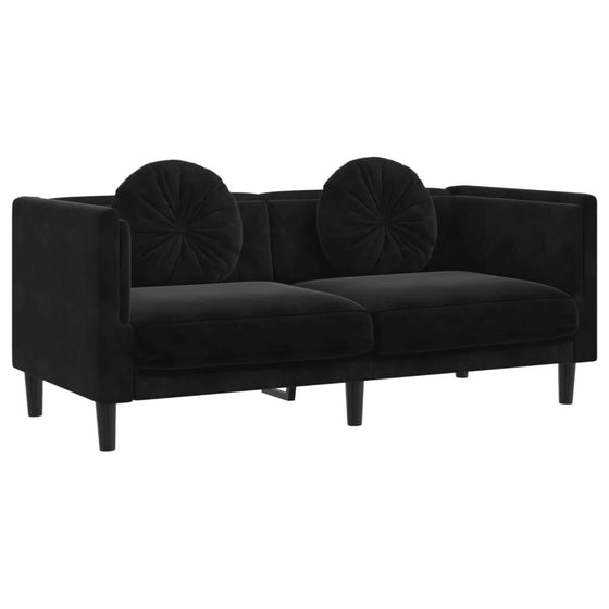 Sofa 2 Pers. Med Hynder Velour Sort