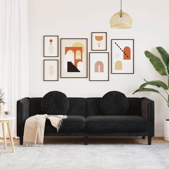 Sofa 3 Pers. Med Hynder Velour Sort