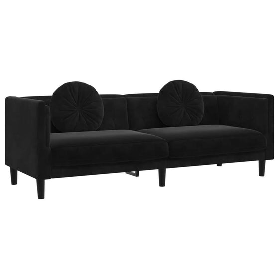 Sofa 3 Pers. Med Hynder Velour Sort