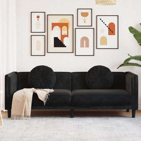 Sofa 3 Pers. Med Hynder Velour Sort