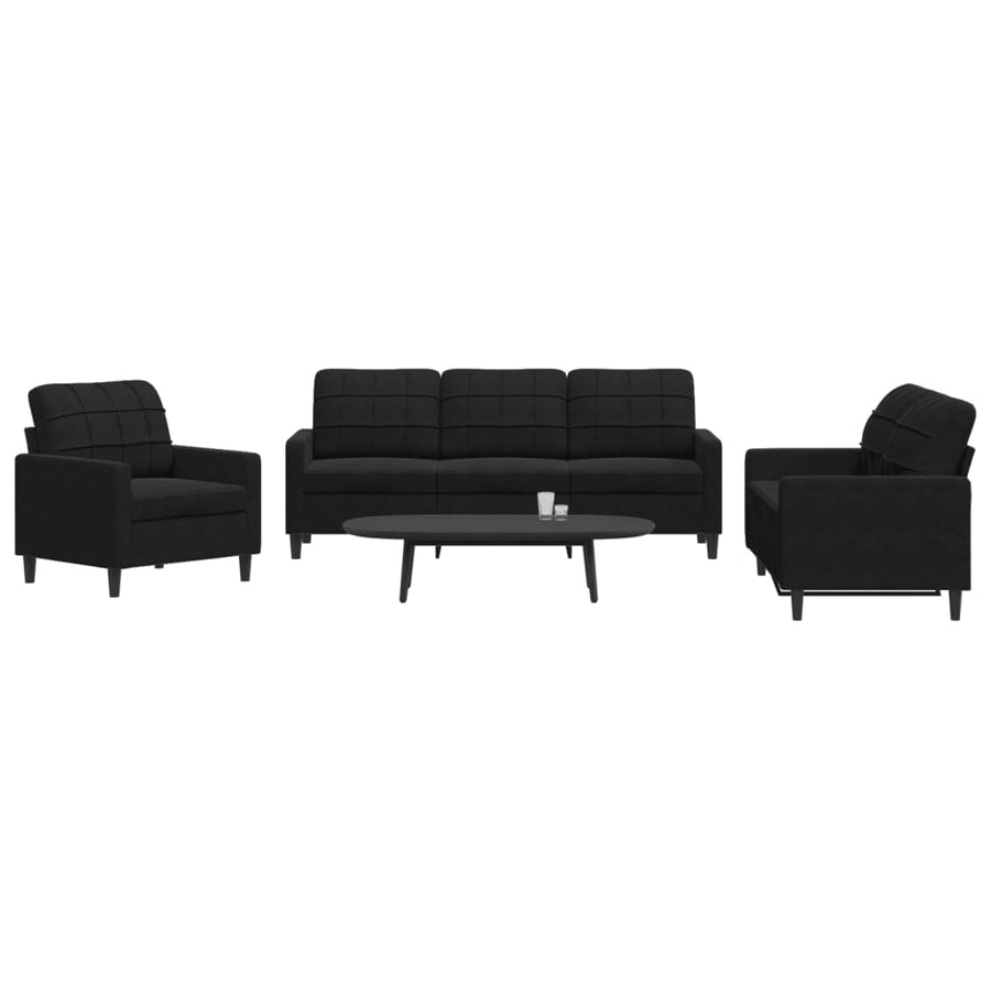 Sofasæt 3 Dele Med Hynder Sort Fløjl