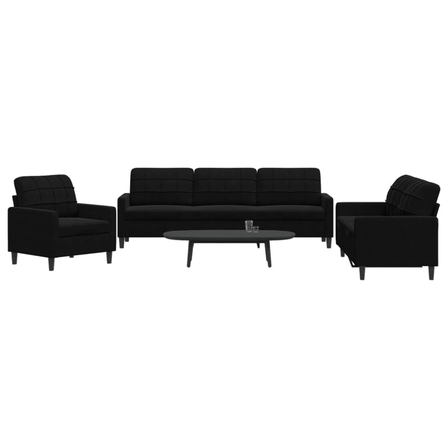 Sofasæt 3 Dele Med Hynder Sort Fløjl