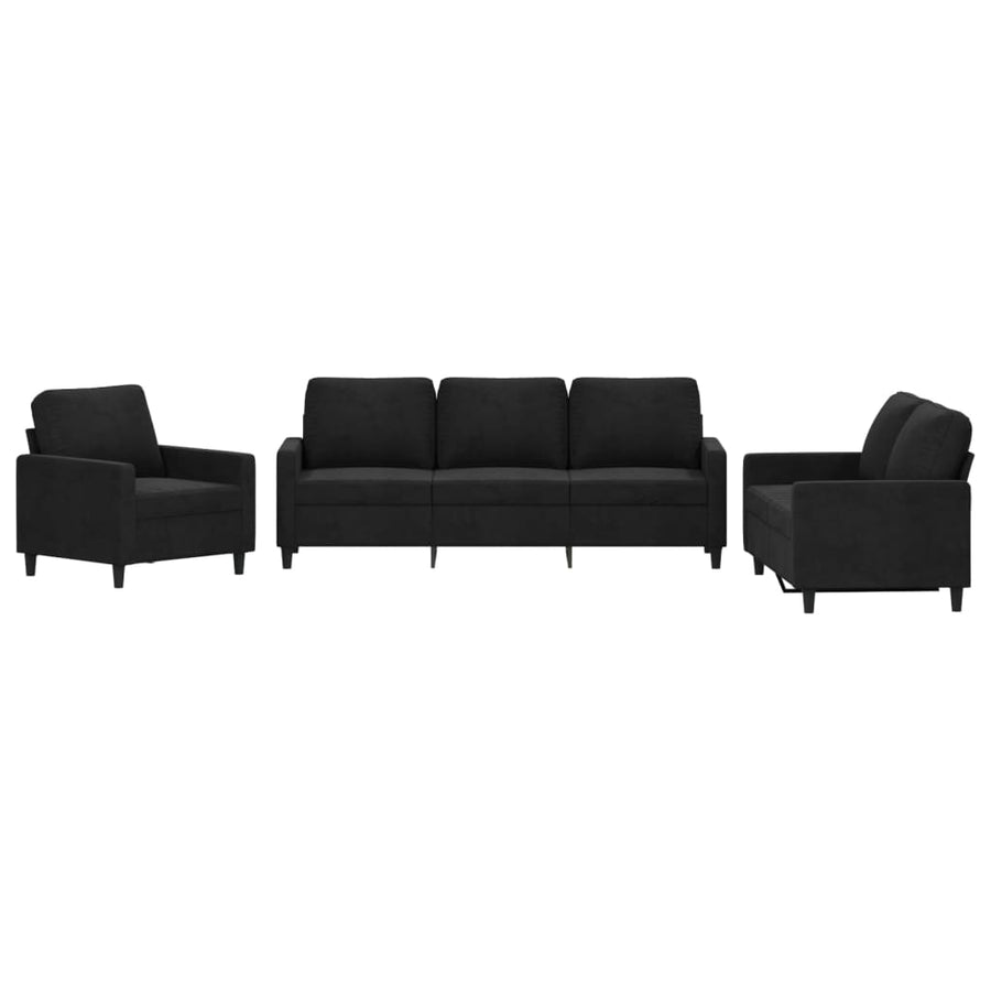 Sofasæt 3 Dele Med Hynder Velour Sort