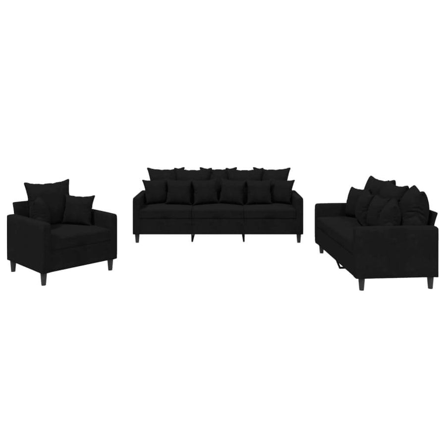 Sofasæt 3 Dele Med Hynder/puder Velour Sort