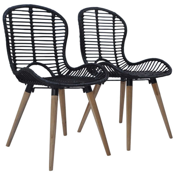 Spisebordsstole 2 Stk. Naturlig Rattan Sort