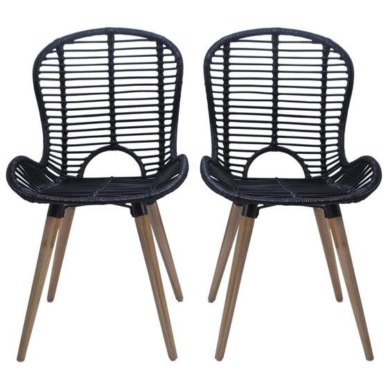 Spisebordsstole 2 Stk. Naturlig Rattan Sort